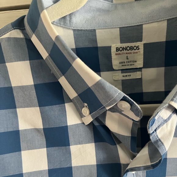 BONOBOS blue gingham button down shirt, slim fit, size Large - Picture 5 of 6